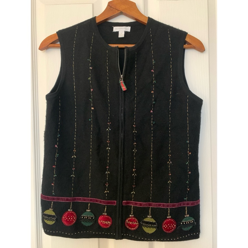 Charter Club Wool Ornament Beaded Vest Women’s Size Small